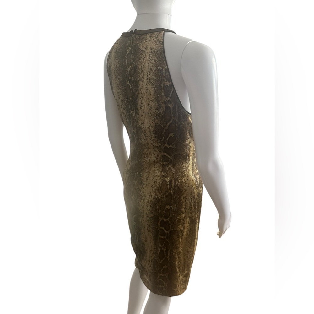 Cache Gold and Brown Mini Dress Snakeskin Sequin Stretch 4 - Picture 2 of 8